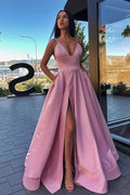 Pink Sweetheart Spaghetti Strap Prom Dress with Split Design BM bride