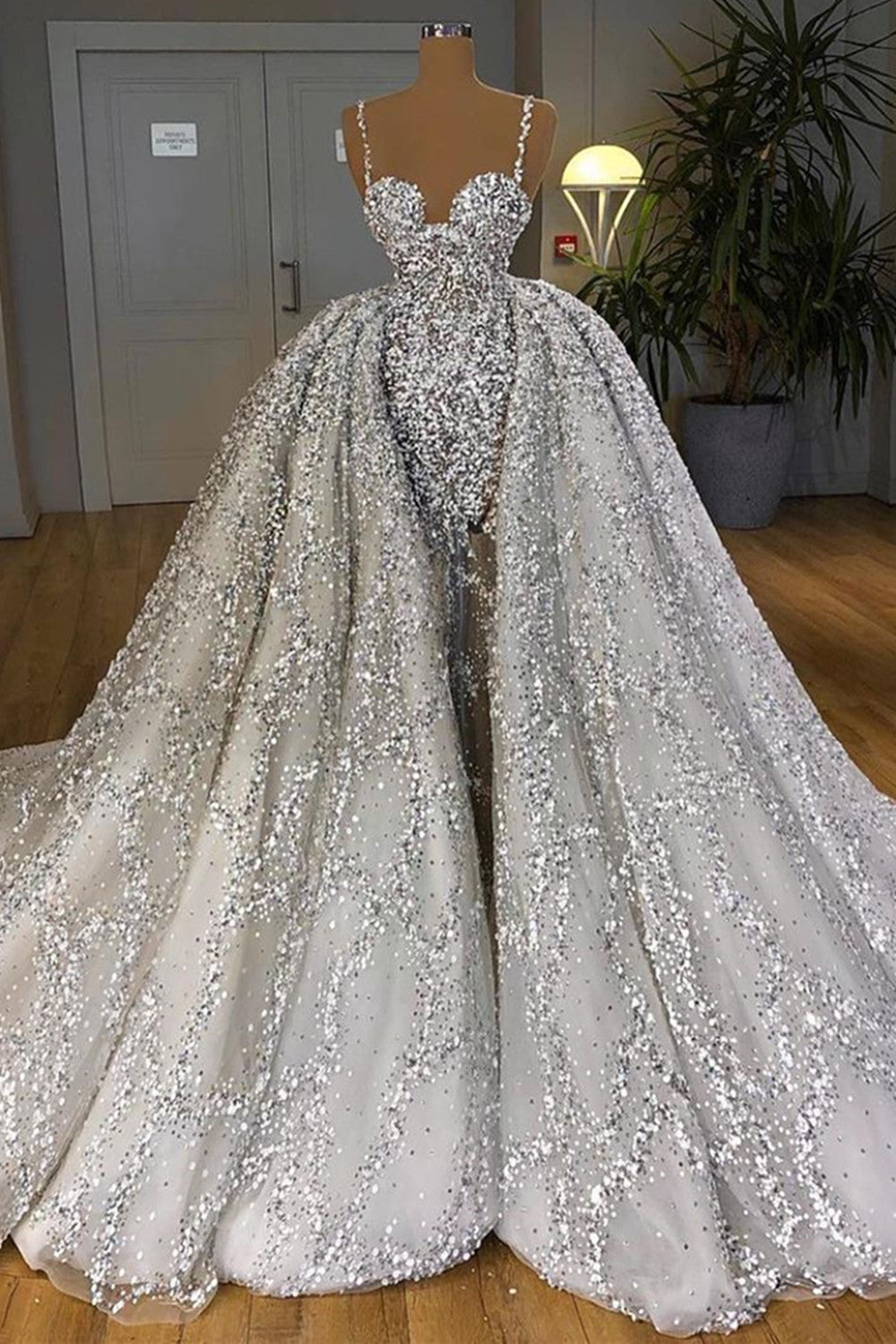 Brilliant Sweetheart Sequin Mermaid Wedding Dress with Ruffle Train BM bride