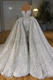 Brilliant Sweetheart Sequin Mermaid Wedding Dress with Ruffle Train BM bride