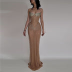 Luxurious Mermaid Crystal Beaded Hand-Embroidered Corset Prom Dress BM bride