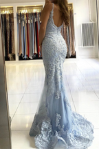Sky Blue Spaghetti-Straps Mermaid Evening Dress BM bride