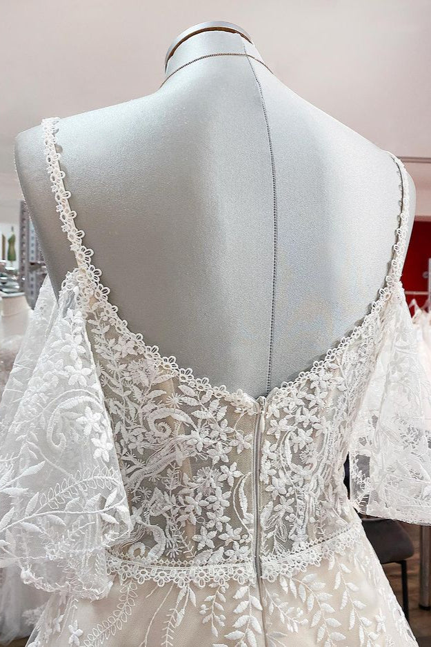 Long Sleeve A-Line Sweetheart Wedding Dress with Tulle Lace Appliques BM bride