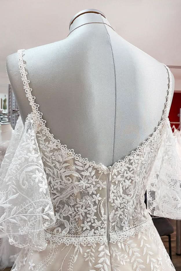 Long Sleeve A-Line Sweetheart Wedding Dress with Tulle Lace Appliques BM bride