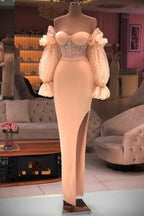 Off the Shoulder Strapless Long Sleeves Prom Dress With Sequins