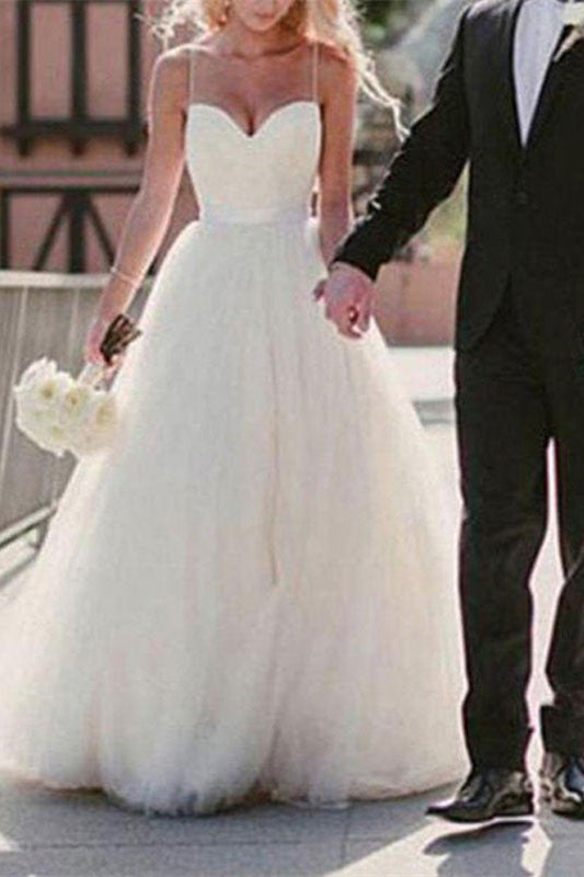 Spaghetti Strap Tulle Wedding Dress BM bride