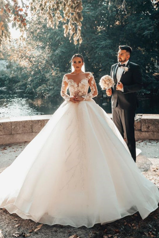 Off-the-Shoulder Ball Gown Lace Wedding Dress BM bride