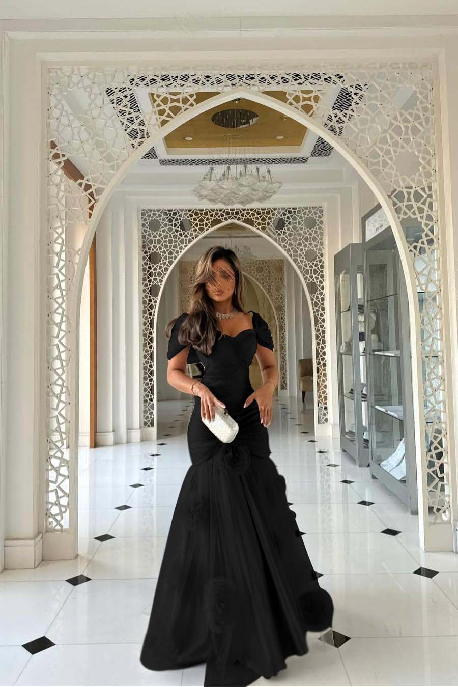 Sweetheart Short Sleeves Long Mermaid Prom Dress With Pleated BMBRIDE