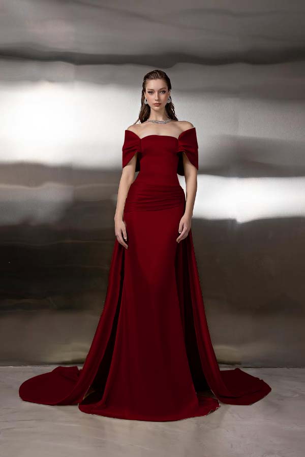 Off the Shoulder Sleeveless Long Mermaid Prom Dress With Pleated BMBRIDE