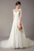Half Sleeve Lace Beach Wedding Dress BM bride
