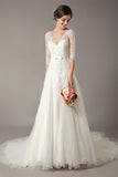 Half Sleeve Lace Beach Wedding Dress BM bride