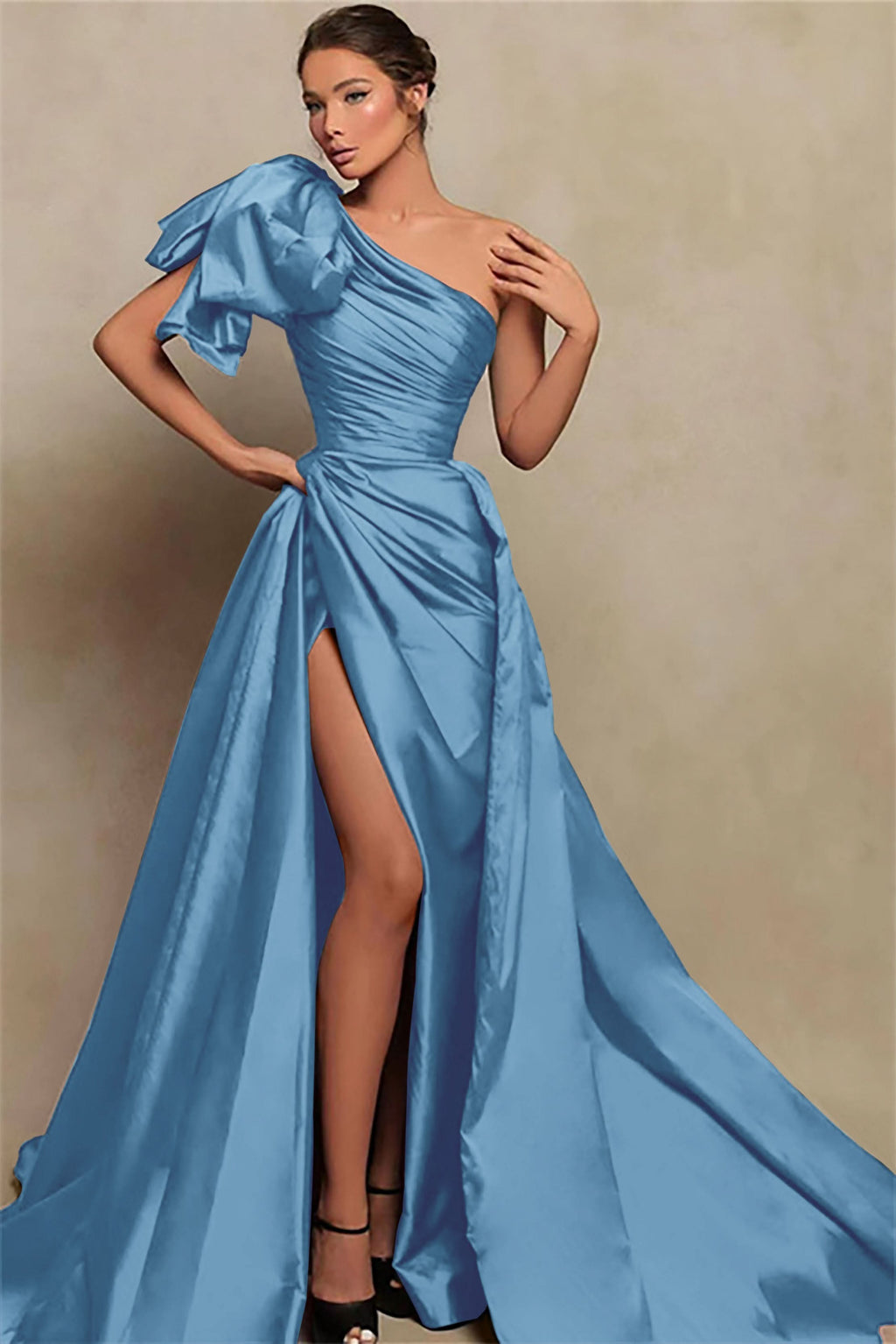 Vintage Burgundy One-Shoulder Mermaid Prom Dress with Slit BM bride