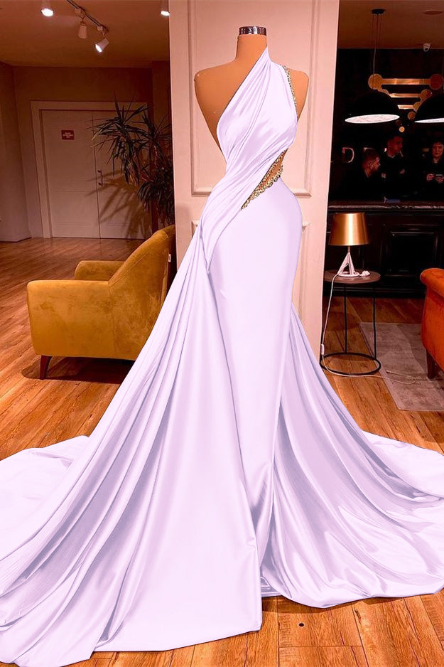 Chic Sleeveless Long Beadings Mermaid Prom Dress One Shoulder With Ruffles