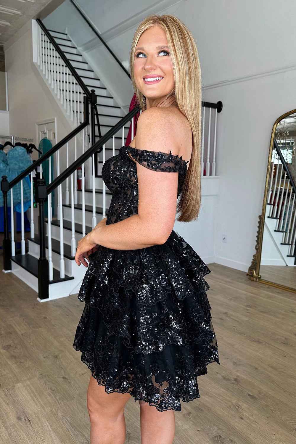 Sparkly Fuchsia A Line Tiered Lace Short Homecoming Prom Dress Bmbride
