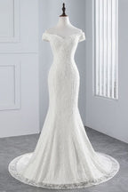 Off-the-Shoulder Long Mermaid Wedding Dress with Lace BM bride