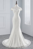 Off-the-Shoulder Long Mermaid Wedding Dress with Lace BM bride
