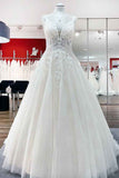 Spaghetti Strap V-Neck A-Line Backless Wedding Dress with Tulle Lace BM bride