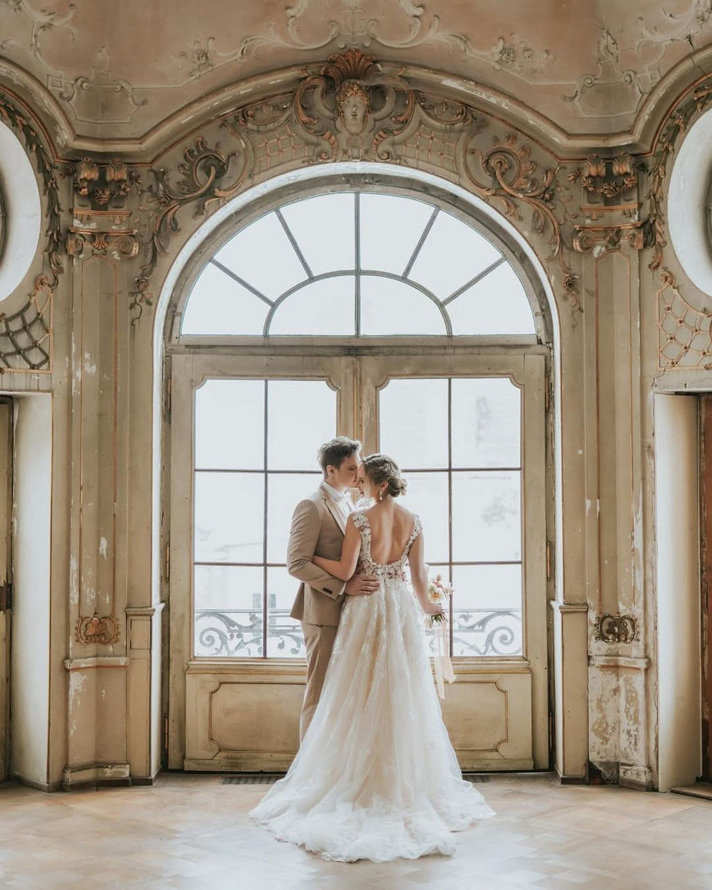 Boho Long A-line Tulle Wedding Dress With Lace Appliques BM bride