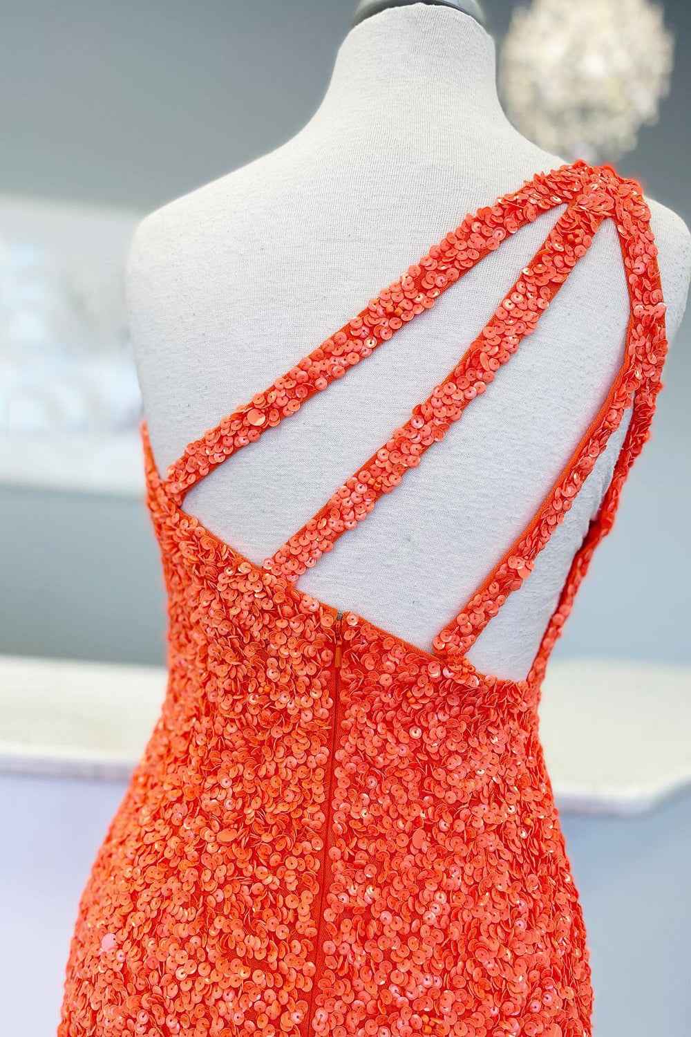 Fuchsia Sequins One Shoulder Homecoming Dress