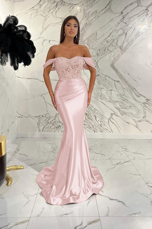 Gorgeous Off the Shoulder Mermaid Sequins Prom Dress With Beading Pleated BMBRIDE