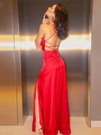 Spaghetti-Straps Prom Dress with Split BM bride