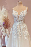Spaghetti Strap Tulle A-Line Wedding Dress with Lace BM bride