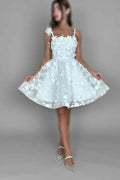 Spaghetti Strap Sleeveless A Line Prom Dress With Lace Appliques
