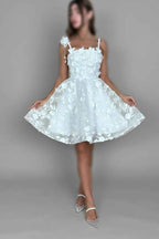 Spaghetti Strap Sleeveless A Line Prom Dress With Lace Appliques