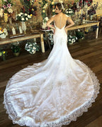 Charming Long Sweetheart Mermaid Wedding Dress with Cap Sleeves and Lace BM bride