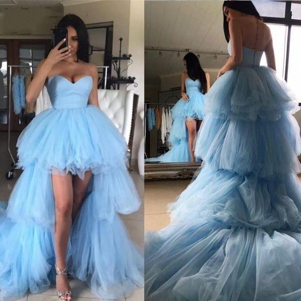 Blue Sweetheart Tulle Hi-Lo Prom Dress BM bride