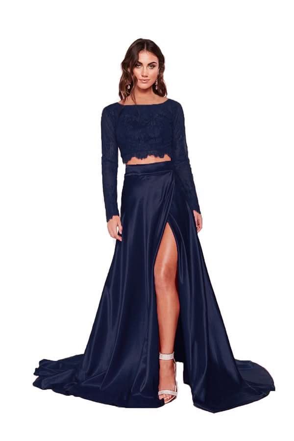 Two-Piece Lace Prom Dress with Slit BM bride