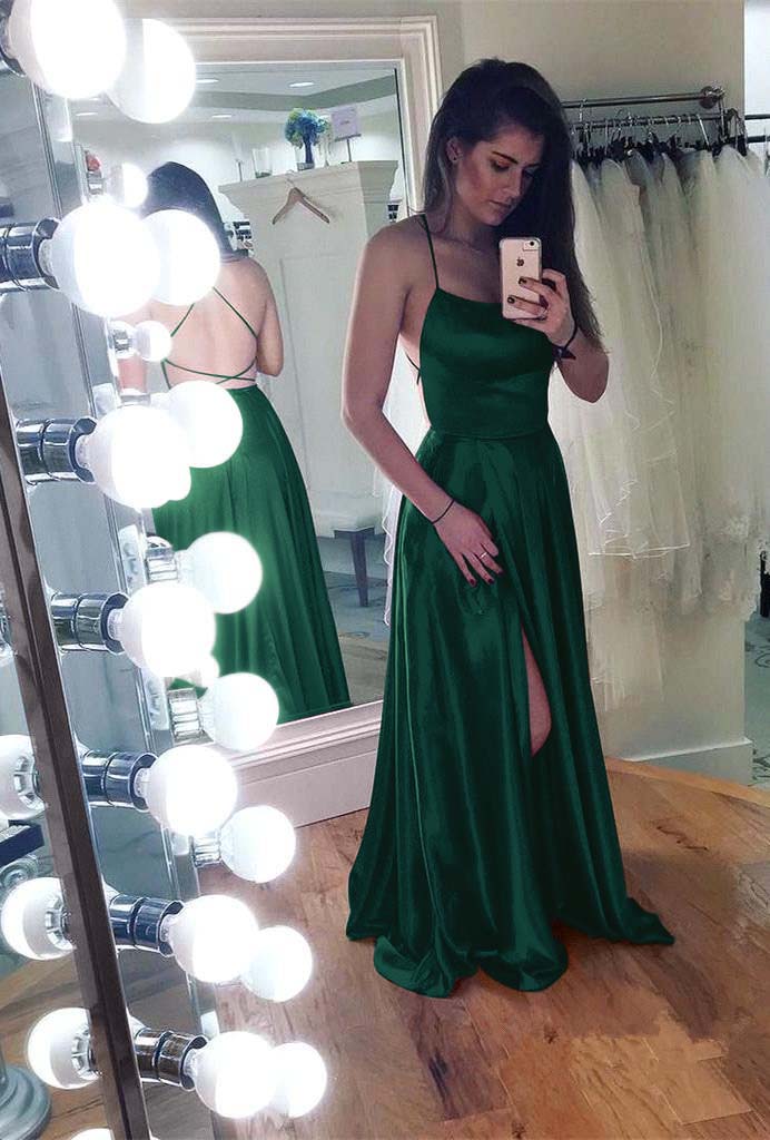 Mermaid Front Split Spaghetti Strap Sleeveless Backless Long Prom Dress