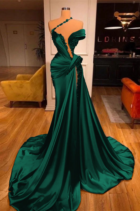 Mermaid Off the Shoulder Sleeveless Prom Dress Long Beadings With Split BMBRIDE