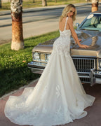 Sweetheart Backless Long Mermaid Wedding Dress With Tulle Lace BM bride