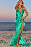 Green V-Neck Sleeveless Mermaid Prom Dress with Split BM bride