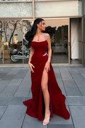 Spaghetti Strap Sleeveless Long Prom Dress With Split Beading BMBRIDE