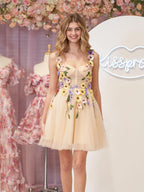 Enchanting A-Line Tulle Homecoming Dress Adorned with 3D Flowers BM bride