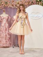 Enchanting A-Line Tulle Homecoming Dress Adorned with 3D Flowers BM bride