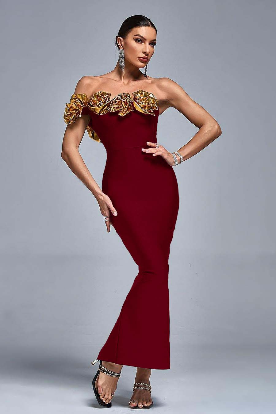 One Shoulder Sleeveless Long Mermaid Prom Dress With Pleated BMBRIDE