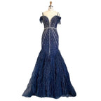 Luxurious Royal Blue Sequin Prom Dress with Long Sleeveless V-Neck A-Line BM bride