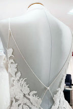 Princess V-Neck Spaghetti Strap Long Wedding Dress with Tulle Sequins and Lace Appliques BM bride