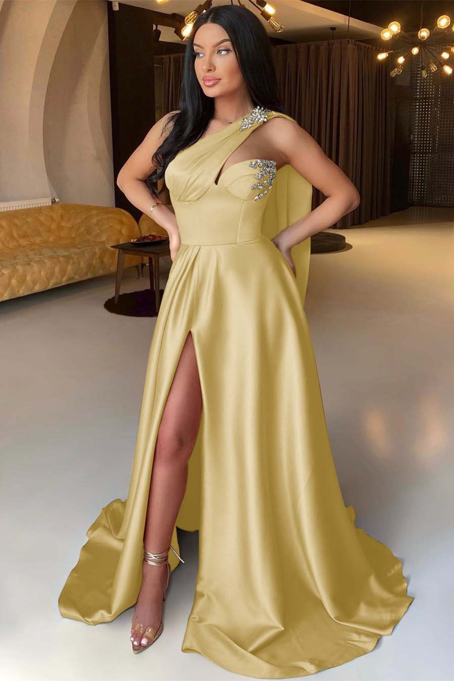 Front Split One Shoulder Sleeveless Mermaid Prom Dress With Beadings Online BMBRIDE