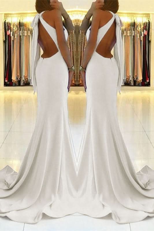 White Mermaid Prom Dress with Split BM bride