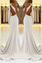 White Mermaid Prom Dress with Split BM bride
