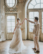 Boho Long A-line Tulle Wedding Dress With Lace Appliques BM bride