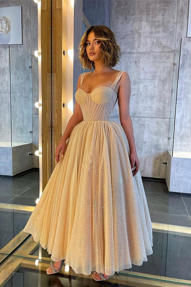Chic Glittering Straps Sweetheart Sleeveless A Line Prom Dress With Sequins BMBRIDE