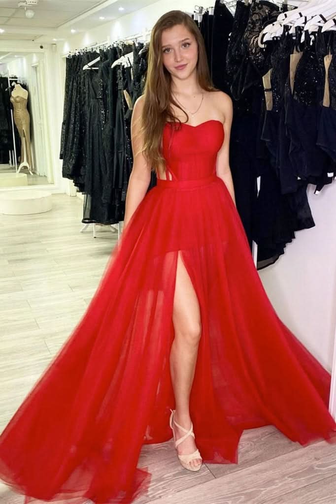 Sweetheart Red Evening Dress with Split BM bride