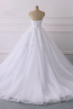 Spaghetti Strap V-Neck Tulle Wedding Dress with Lace Appliques BM bride