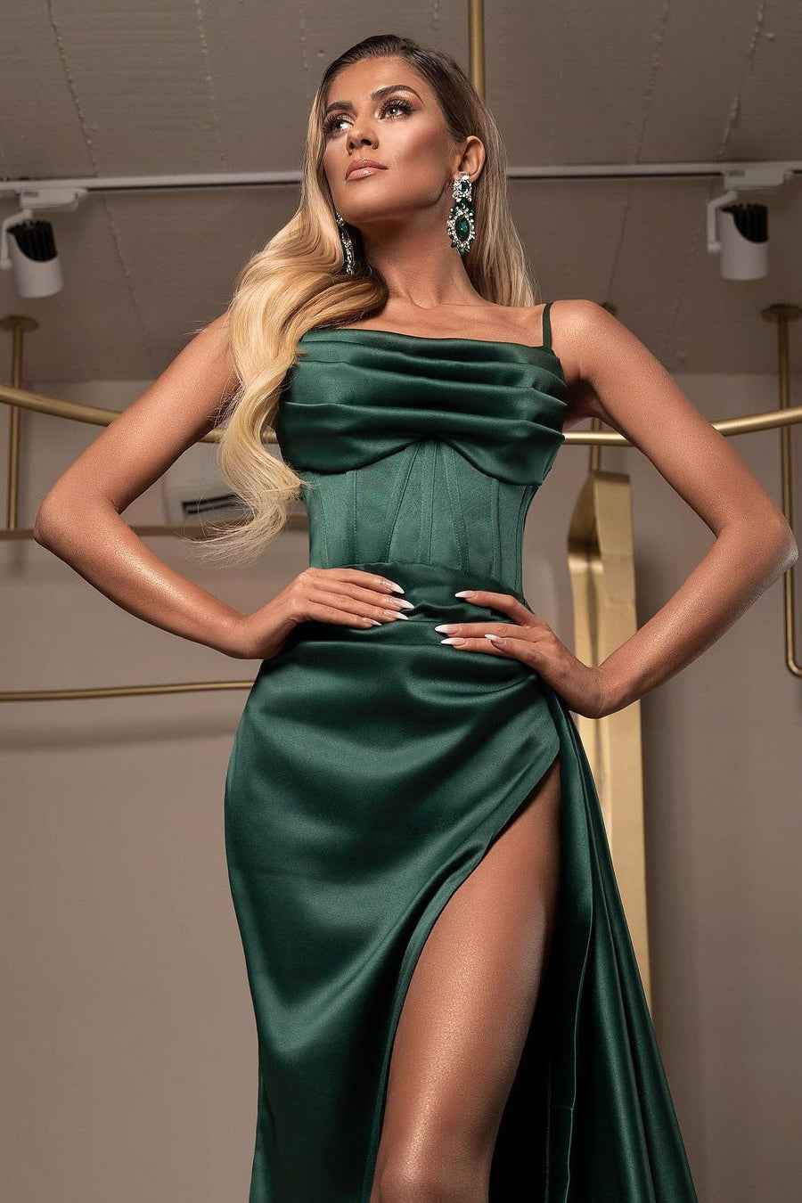 Dark Green Spaghetti Strap Sleeveless Mermaid Prom Dress With High Split