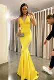 Yellow Backless Mermaid Evening Dress BM bride