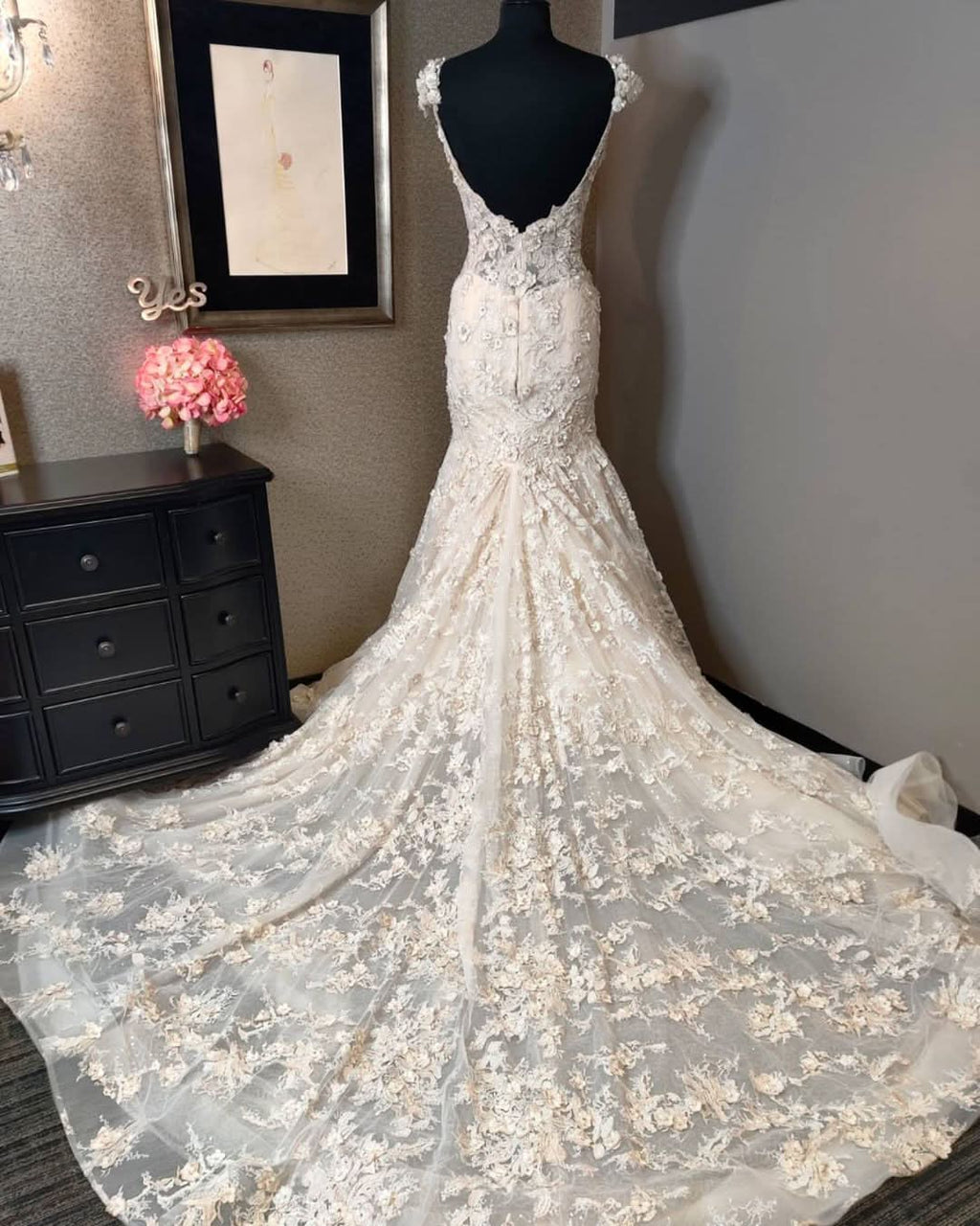 Sleeveless Sweetheart Backless Mermaid Wedding Dress with Lace BM bride